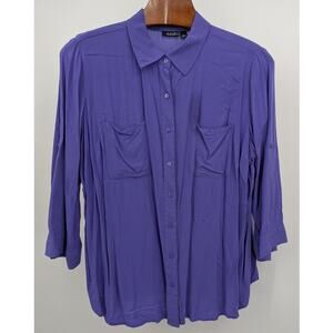 Purple A.N.A Long Sleeve Front Button Down Top Size 1X